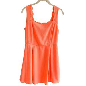 SUGAR + L!PS Neon Pink Mini Dress, Scalloped neckline, mini dress M Pink, orange